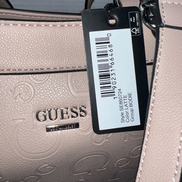 Guess Sestri Pebbled Luxury Satchel in shade Latte - Picture 5 of 8